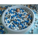 Ballenbak 125 cm met 900 ballen wit, blauw, paars, grijs & turquoise