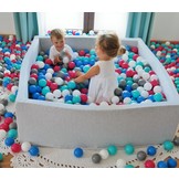 Vierkante ballenbak 120x120 cm met 1200 ballen wit, blauw, paars, grijs & turquoise