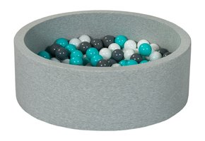 Ballenbak 90 cm met 150 ballen wit, grijs & turquoise