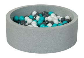 Ballenbak 90 cm met 300 ballen wit, grijs & turquoise