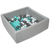 Vierkante ballenbak 90x90 cm met 150 ballen wit, grijs & turquoise