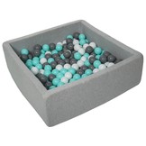 Vierkante ballenbak 90x90 cm met 300 ballen wit, grijs & turquoise