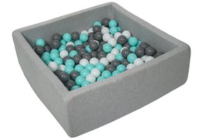 Vierkante ballenbak 90x90 cm met 300 ballen wit, grijs & turquoise