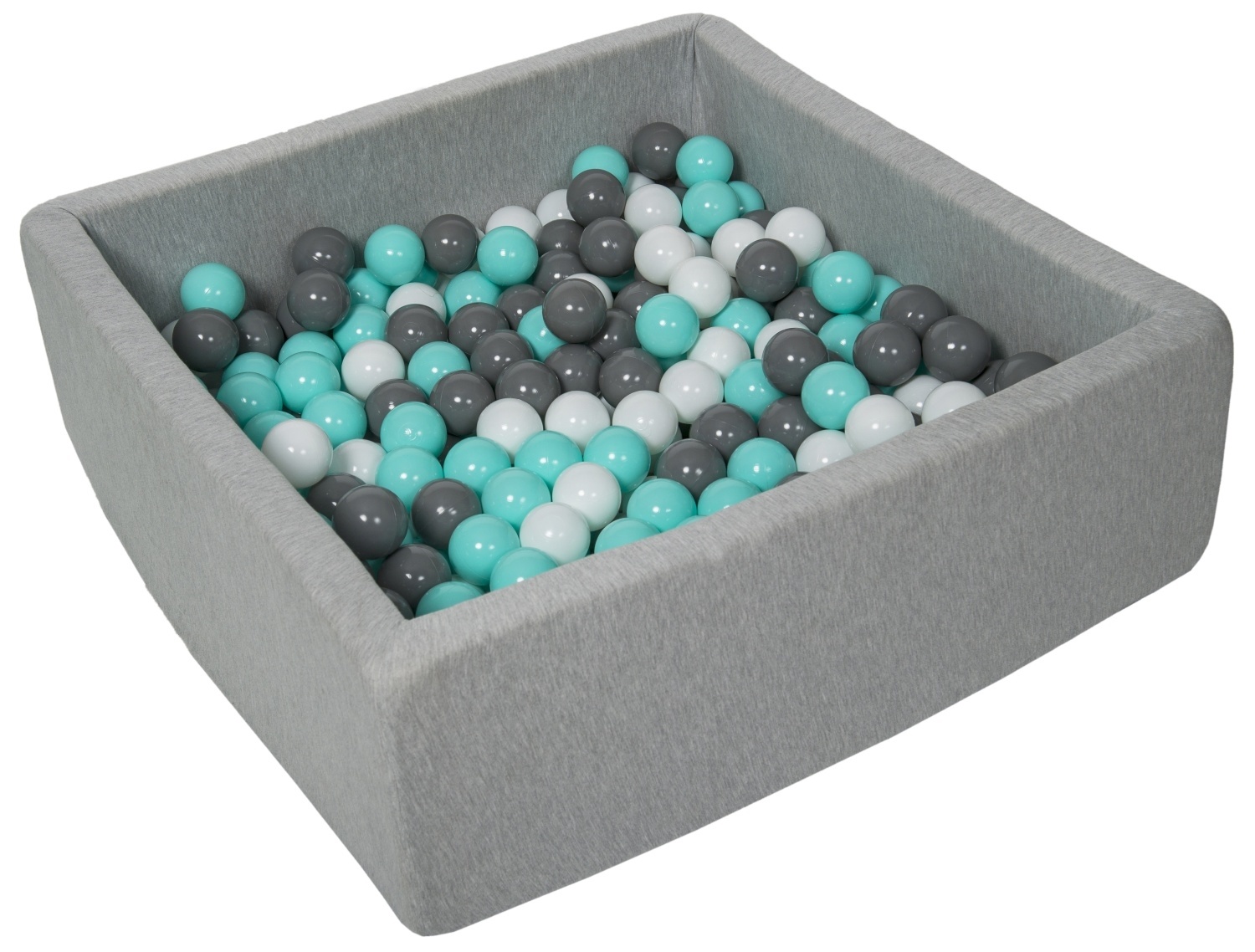Vierkante ballenbak 90x90 cm met 300 ballen wit, grijs & turquoise