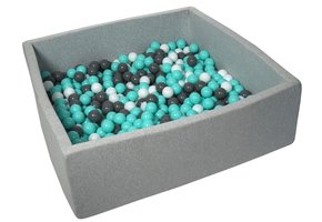 Vierkante ballenbak 120x120 cm met 600 ballen wit, grijs & turquoise