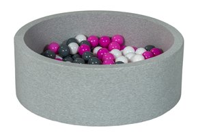 Ballenbak 90 cm met 150 ballen wit, paars & grijs