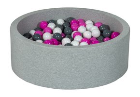 Ballenbak 90 cm met 300 ballen wit, paars & grijs