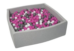 Vierkante ballenbak 120x120 cm met 1200 ballen wit, paars & grijs