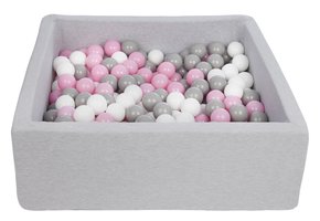 Vierkante ballenbak 90x90 cm met 300 ballen wit, licht paars & grijs