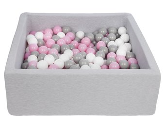 Vierkante ballenbak 90x90 cm met 300 ballen wit, licht paars & grijs