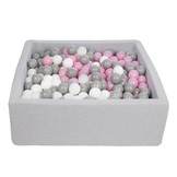 Vierkante ballenbak 90x90 cm met 450 ballen wit, licht paars & grijs
