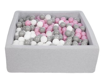 Vierkante ballenbak 90x90 cm met 450 ballen wit, licht paars & grijs