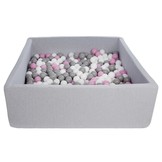 Vierkante ballenbak 120x120 cm met 600 ballen wit, licht paars & grijs