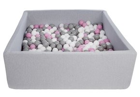 Vierkante ballenbak 120x120 cm met 600 ballen wit, licht paars & grijs