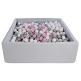 Vierkante ballenbak 120x120 cm met 1200 ballen wit, licht paars & grijs
