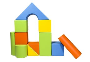 Bouwblokken schuim 11 stuks geel, groen, oranje & licht blauw