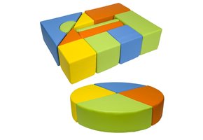 Schuimblokken bouwblokken 15 delige set geel, groen, oranje & licht blauw