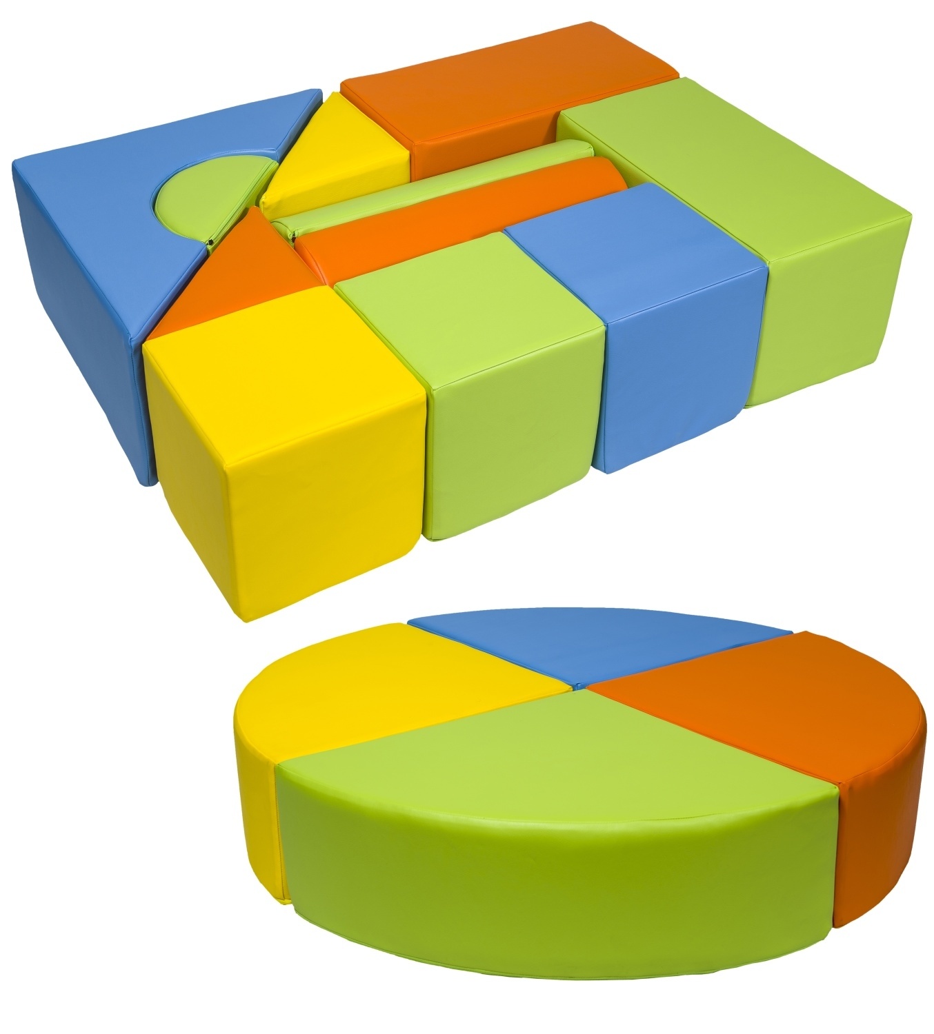 Schuimblokken bouwblokken 15 delige set geel, groen, oranje & licht blauw