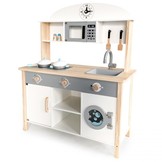Houten kinderkeuken wit & grijs extra groot 80x30x97 cm met keukengerei