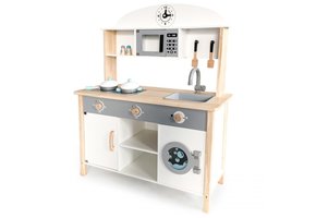 Houten kinderkeuken wit & grijs extra groot 80x30x97 cm met keukengerei