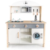 Houten kinderkeuken wit & grijs extra groot 80x30x97 cm met keukengerei