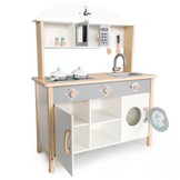 Houten kinderkeuken wit & grijs extra groot 80x30x97 cm met keukengerei