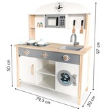 Houten kinderkeuken wit & grijs extra groot 80x30x97 cm met keukengerei