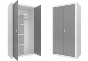 Kinder kledingkast - 90x190x50 cm - wit/grijs - 2 deuren