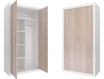 Kledingkast - 90x190x50 cm - wit/Pijnboom - 5 schappen - 2 deuren