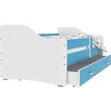 Kinderbed luxe uitvoering 180x80 cm - wit/blauw - met lade - met matras