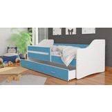Kinderbed luxe uitvoering 180x80 cm - wit/blauw - met lade - met matras