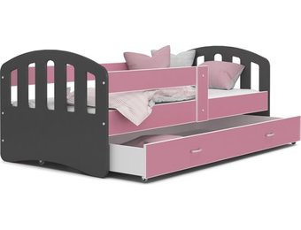 Kinderbed | Houten bed | 140x80cm| met lattenbodem | met uitschuiflade | grijs roze | met matras