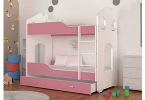 Kinder stapelbed roze - 160 x 80 cm - huisbed inclusief matras