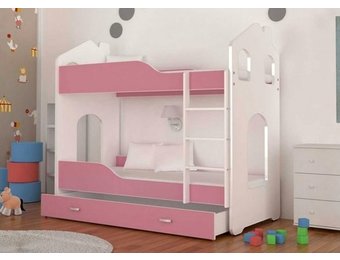 Kinder stapelbed roze - 160 x 80 cm - huisbed inclusief matras