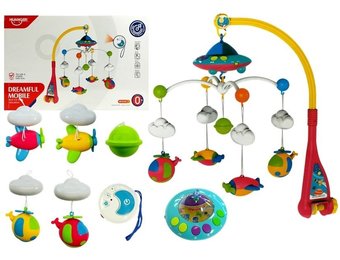 Rammelaar Carrousel muziekdoos voor babybedjes met zweefvliegtuigen