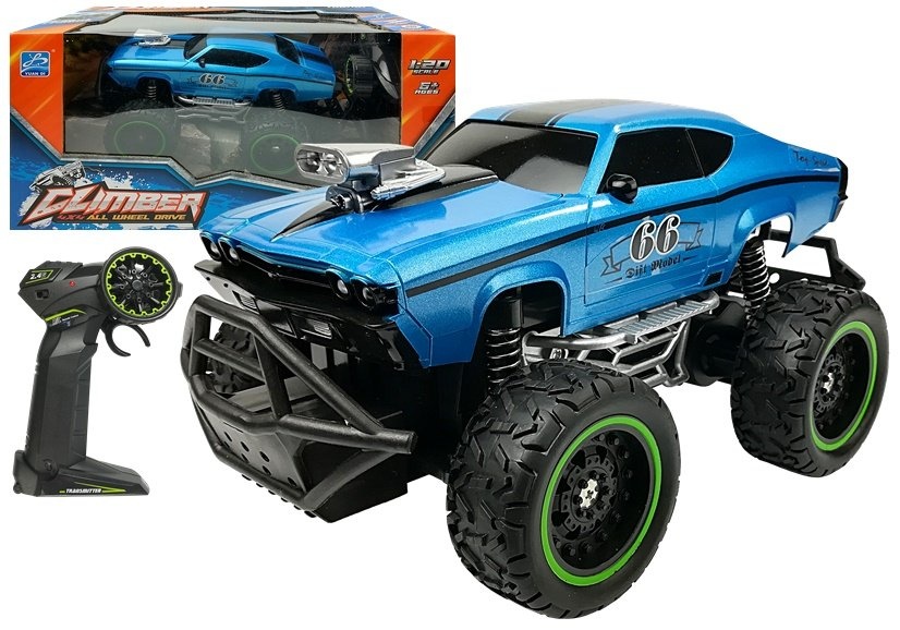 Off-Road RC-auto blauw met zender - 2.4 GHz - hoge wielen