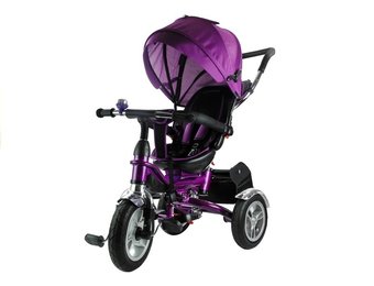 Driewieler loopwagen kinderfiets - Zwart & paars - met zonnescherm