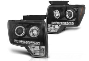 Koplampen dual halo rims geschikt voor Ford F150 MK12 08-14 Angel Eyes zwart