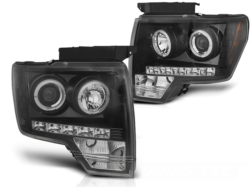 Koplampen dual halo rims geschikt voor Ford F150 MK12 08-14 Angel Eyes zwart