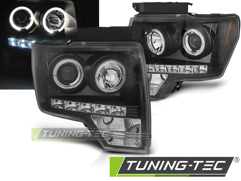Koplampen dual halo rims geschikt voor Ford F150 MK12 08-14 Angel Eyes zwart
