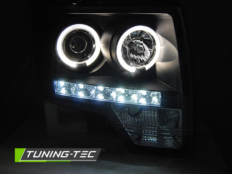 Koplampen dual halo rims geschikt voor Ford F150 MK12 08-14 Angel Eyes zwart