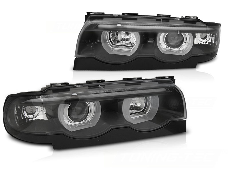 Koplampen dual halo rims geschikt voor BMW E38 94-01 Angel Eyes 3D zwart