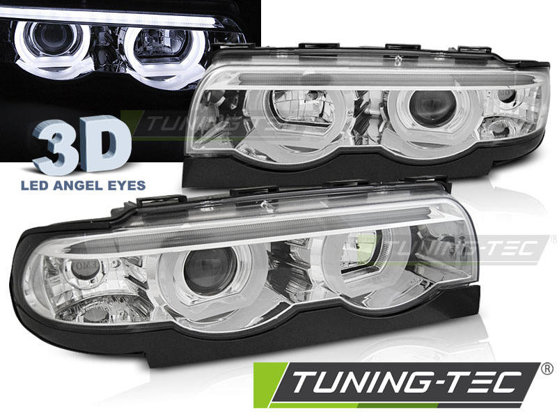 Koplampen dual halo rims geschikt voor BMW E38 94-01 Angel Eyes 3D chroom