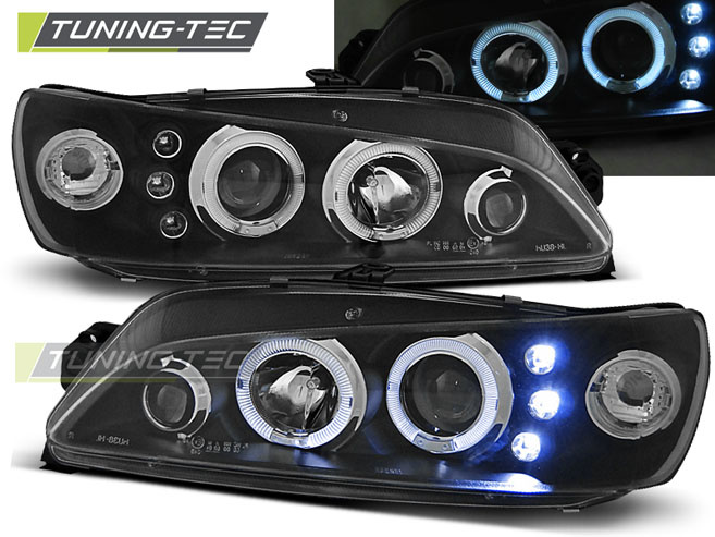 Koplampen dual halo rims geschikt voor Peugeot 306 05-97-03-01 Angel Eyes zwart