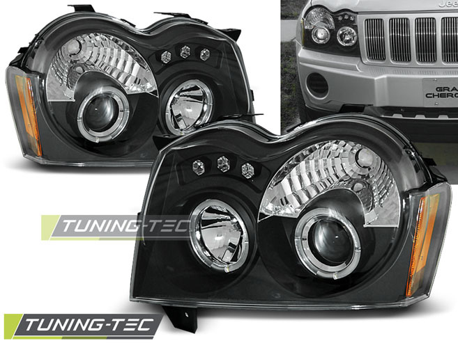 Koplampen dual halo rims geschikt voor Chrysler Jeep Grand Cherokee 05-08 Angel Eyes zwart