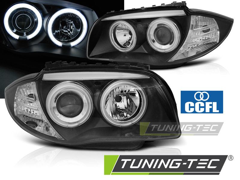 Koplampen dual halo rims geschikt voor BMW 1 E87/E81/82/88 04-11 Angel Eyes CCFL zwart