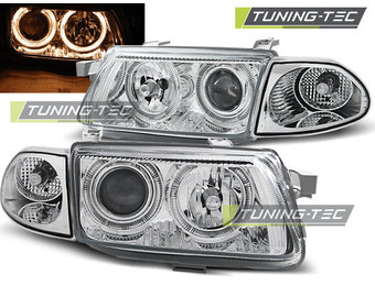 Koplampen dual halo rims geschikt voor Opel Astra F 09.94-08.97 Angel Eyes chroom