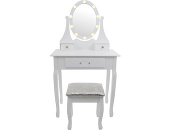 Kaptafel met LED-verlichte spiegel en bijpassende kruk - 3 lades