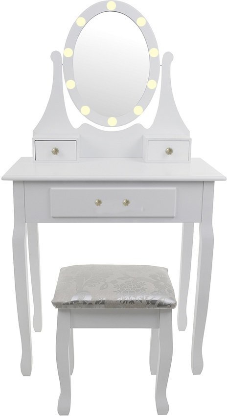 Kaptafel met LED-verlichte spiegel en bijpassende kruk - 3 lades
