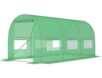 Tuinkas 3x2x2 meter - 6m2 - metalen frame met groene PE-folie - met klamboe ramen